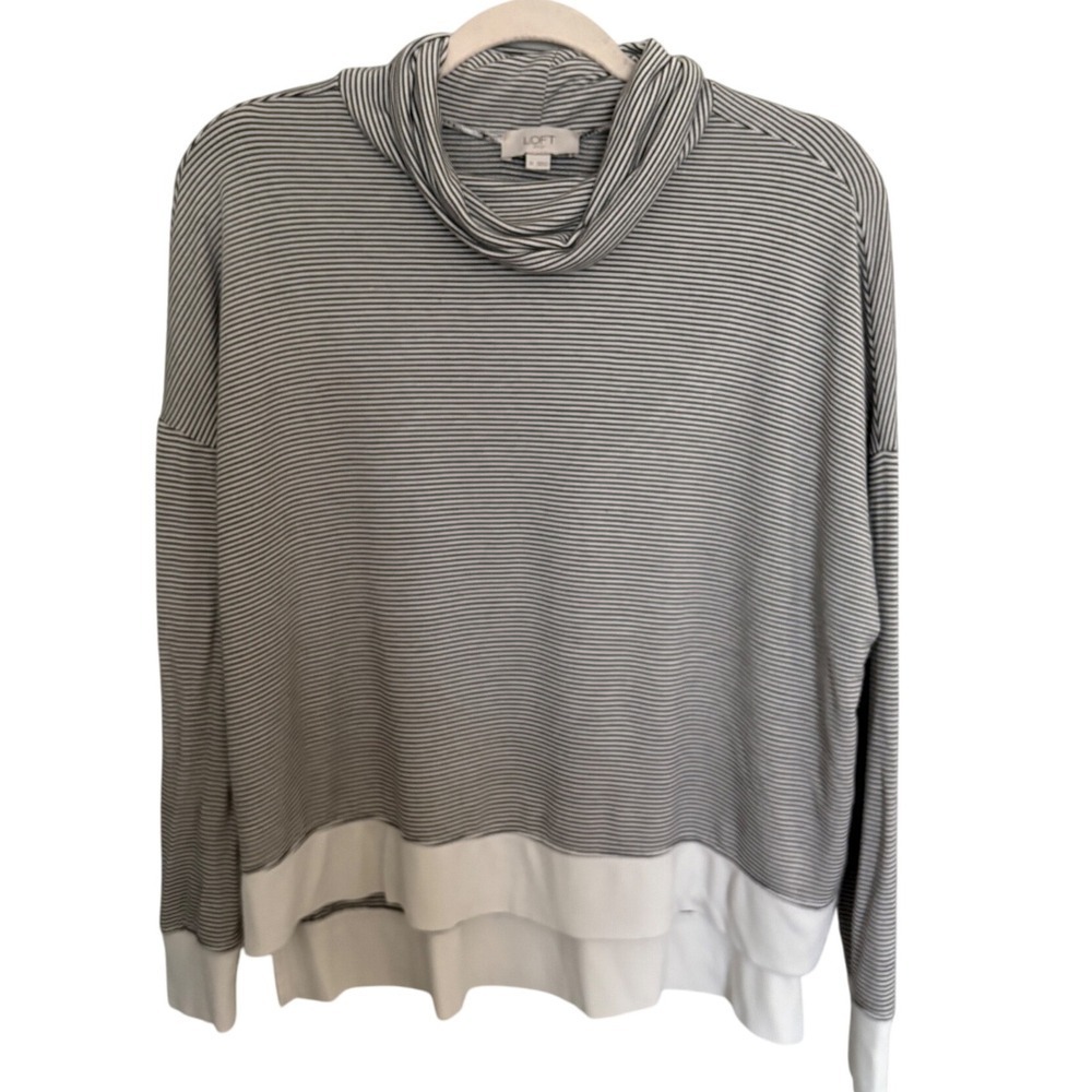 LOFT Outlet Striped Cowl Neck Pullover Sweater Top Women's Medium Oversized Fit